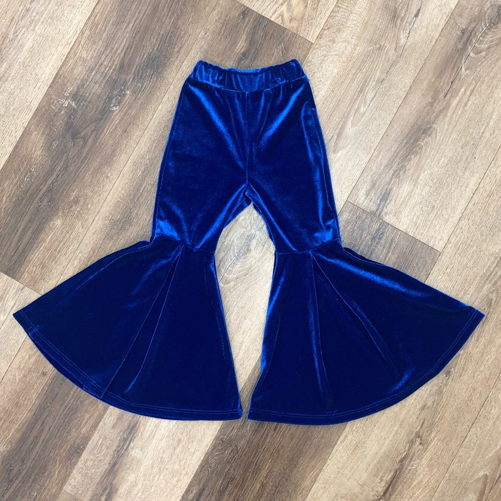 Blue Velvet Bell Bottom Pants Sports Football Basketball Baseball Dance 3T-4T